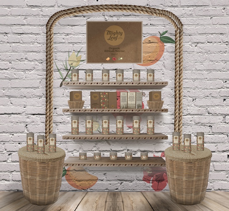 Mighty Leaf Tea point of purchase shelfs and baskets by Jose Garcia.